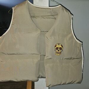 Men's Beige Puffer Vest with Skull Design